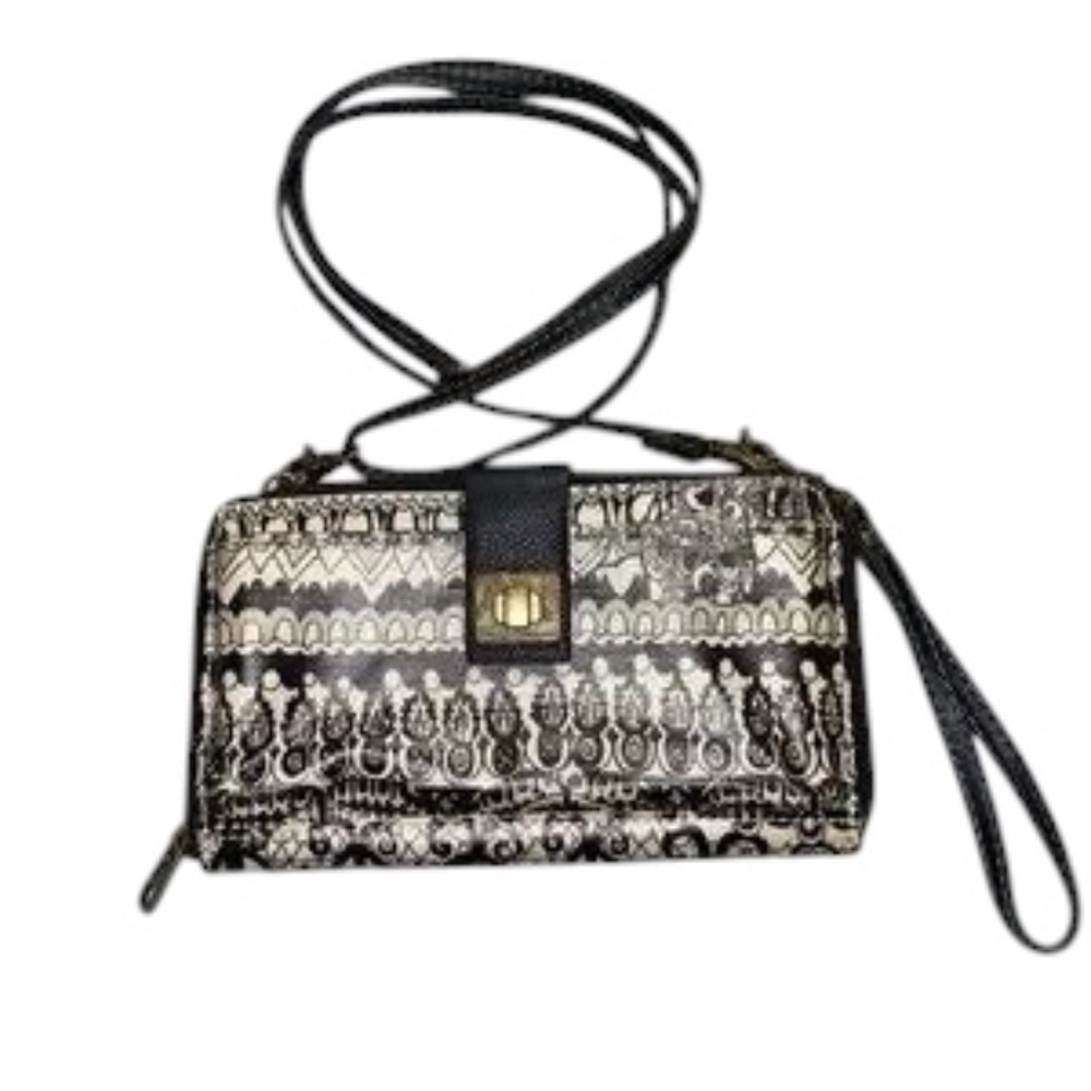 Sakroots Black White Artist Circle Tribal All in One Crossbody Wallet Wristlet